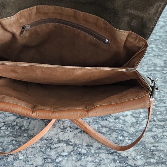 BUSH The Australian Collection Brown And Tan Kangaroo Leather Crossover Boho Bag - Picture 9 of 15